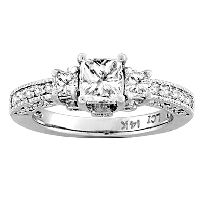View 133ct tw Diamond Three Stone Princess Cut Engagement Ring