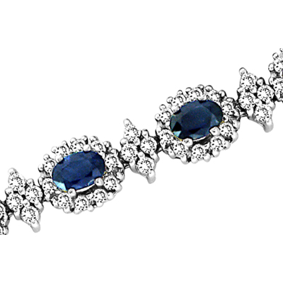 11.00ct tw Diamond & Oval Shape Sapphire Bracelet  7 Inch 14k Gold Double Safety Lock H-J SI-I Quality