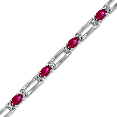 3.95cttw 5x3 Oval Ruby and Diamond Bracelet set in 14k Gold