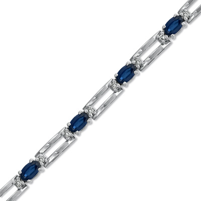 Oval 5x3 Sapphire and Diamond Bracelet set in 14k Gold