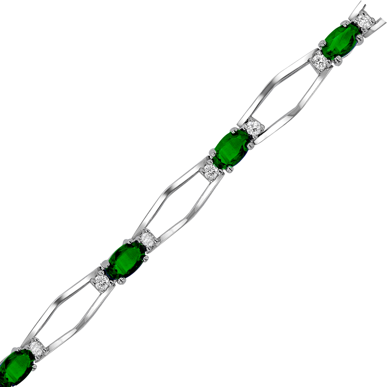 View 2.90ctw Diamond and Emerald Bracelet in 14k White Gold