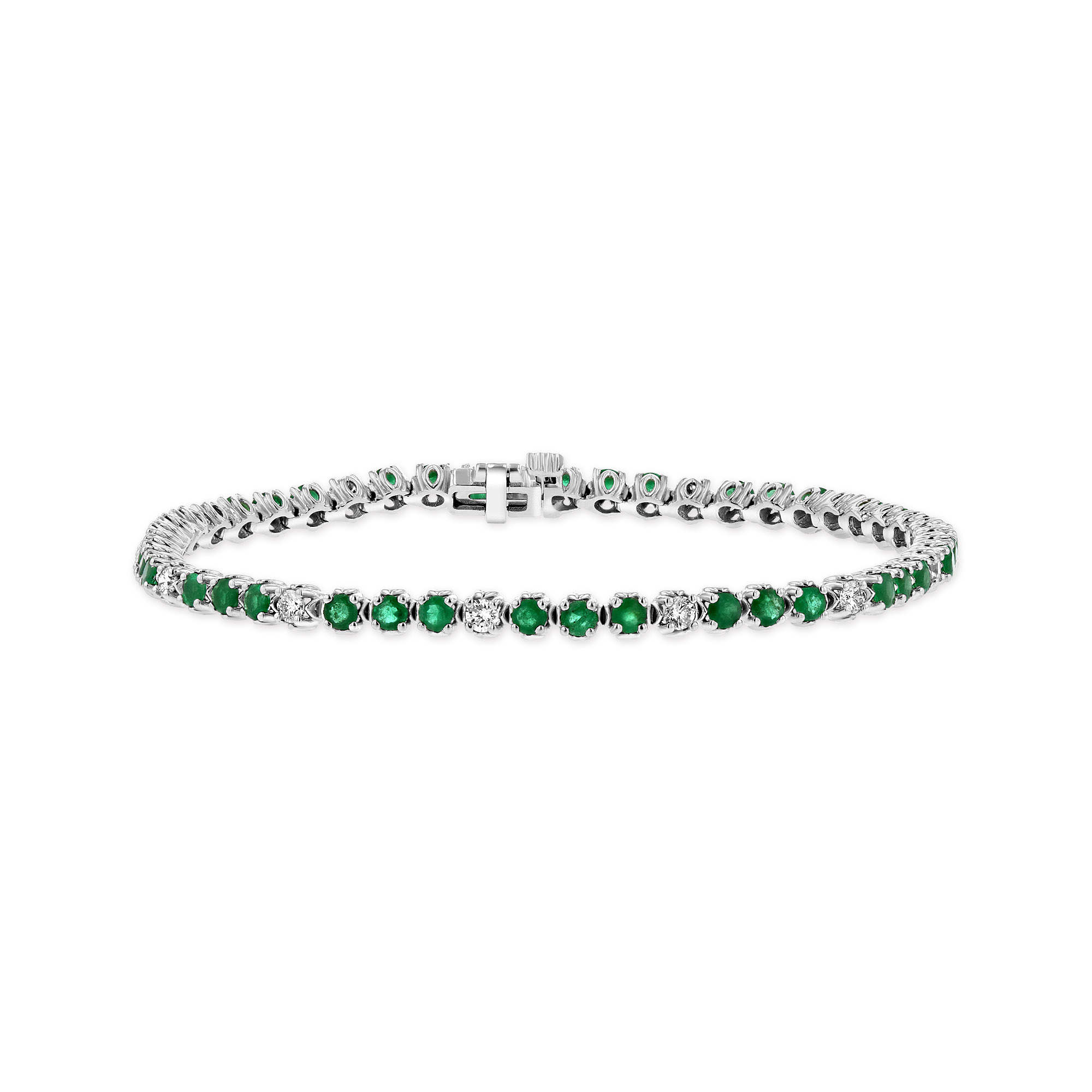 View 3.09ctw Diamond and Emerald Bracelet in 14k White Gold
