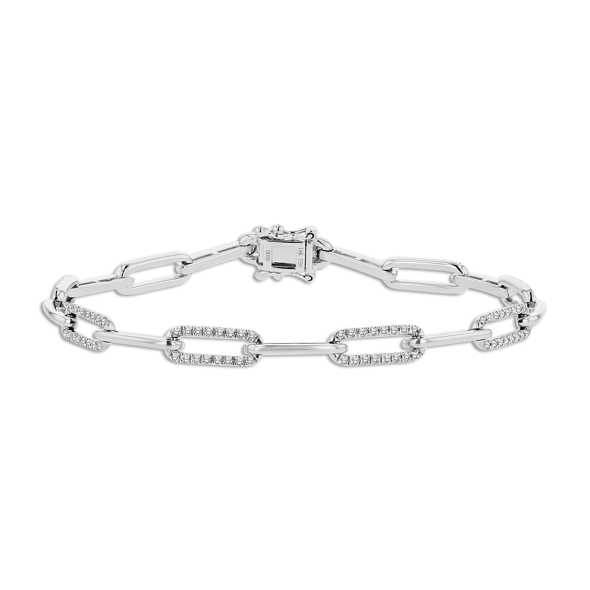 View 0.59ctw Diamond Paper-Clip Bracelet in 18k White Gold