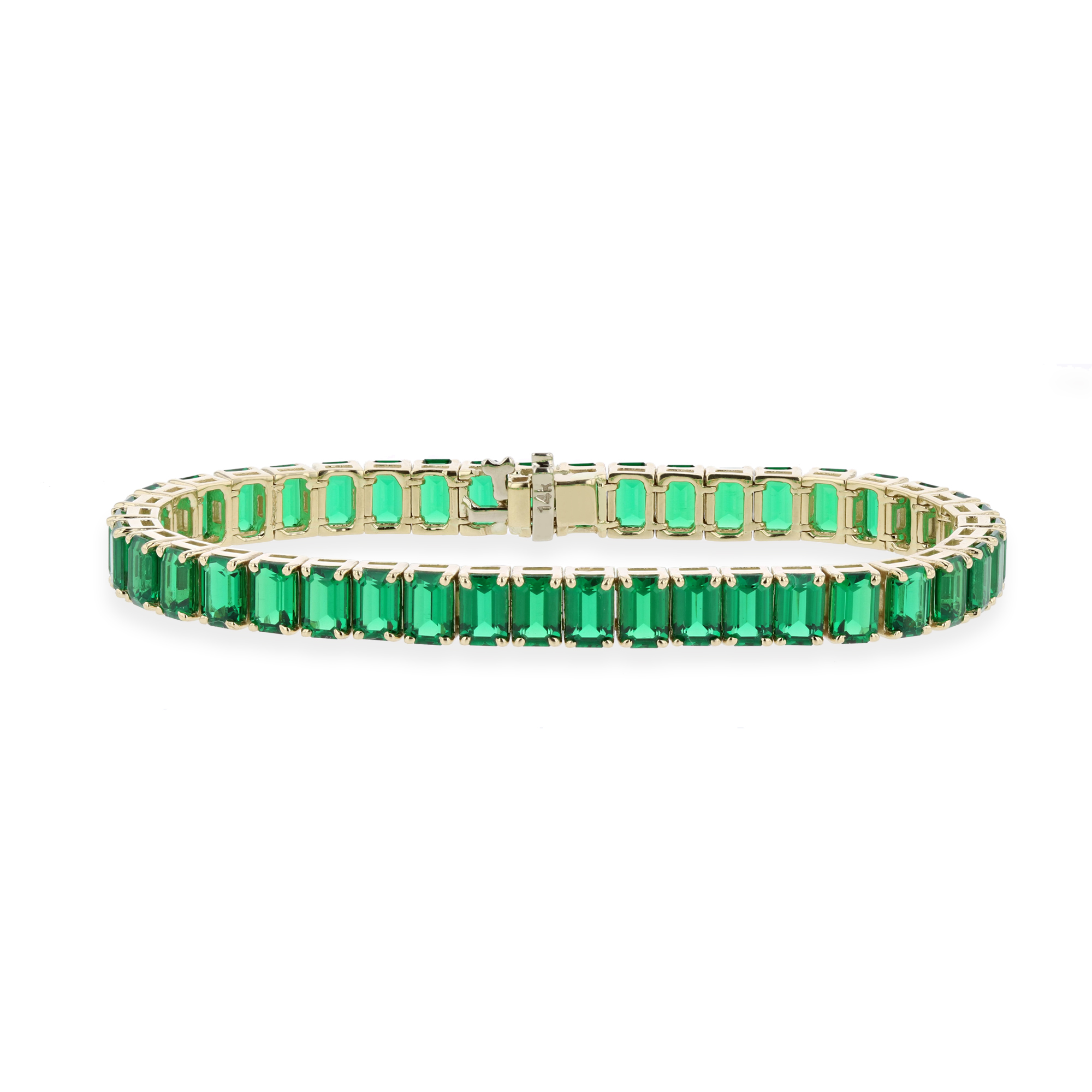 View 20ctw Mano Crystal Emerald Cut Tennis Bracelet in 14k Gold