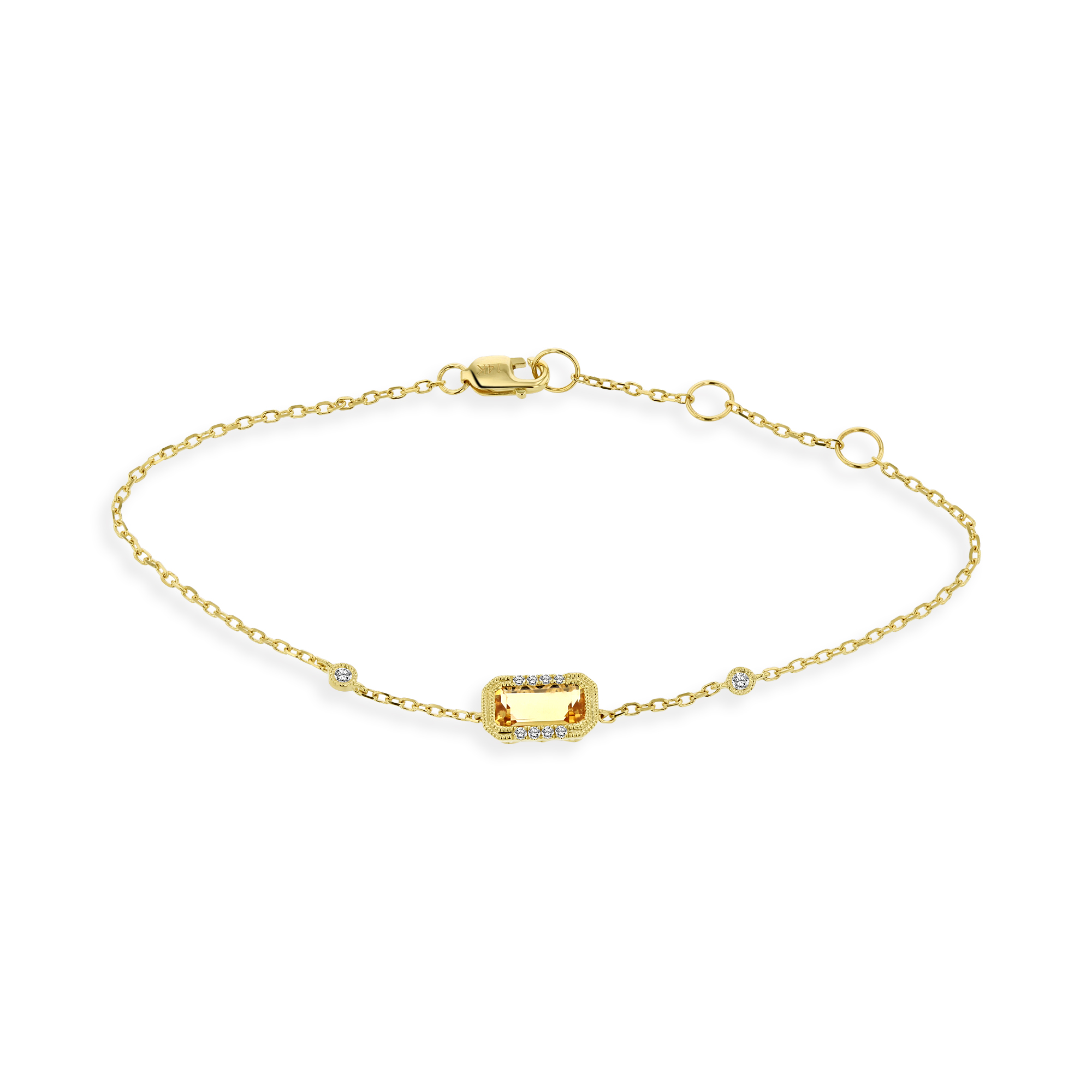View 0.13ctw Diamond and Citrine Fashion Bracelet in 14k White Gold