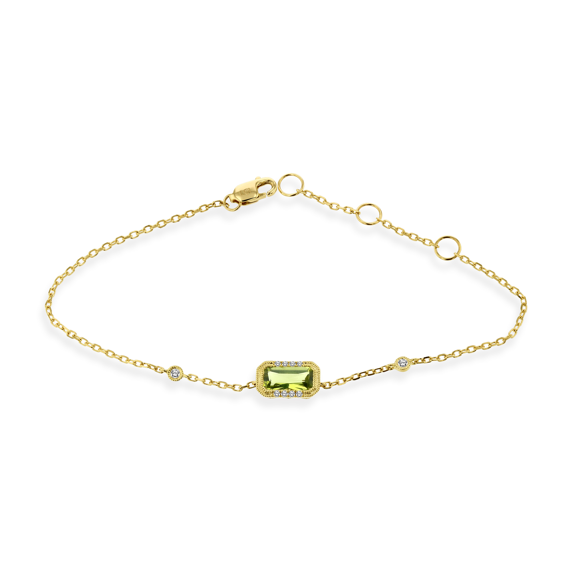 View 0.13ctw Diamond and Peridot Fashion Bracelet in 14k White Gold