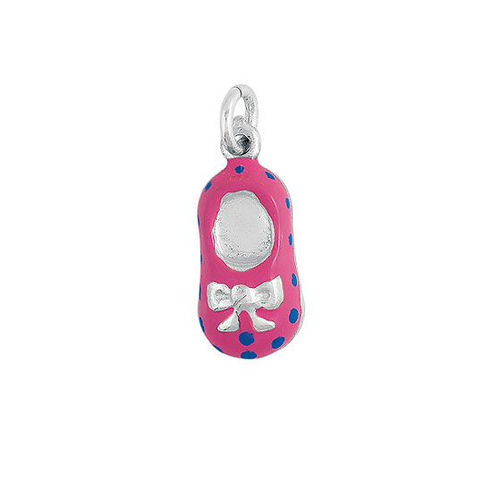 View Sterling Silver Pink Enameled Baby Shoe Charm