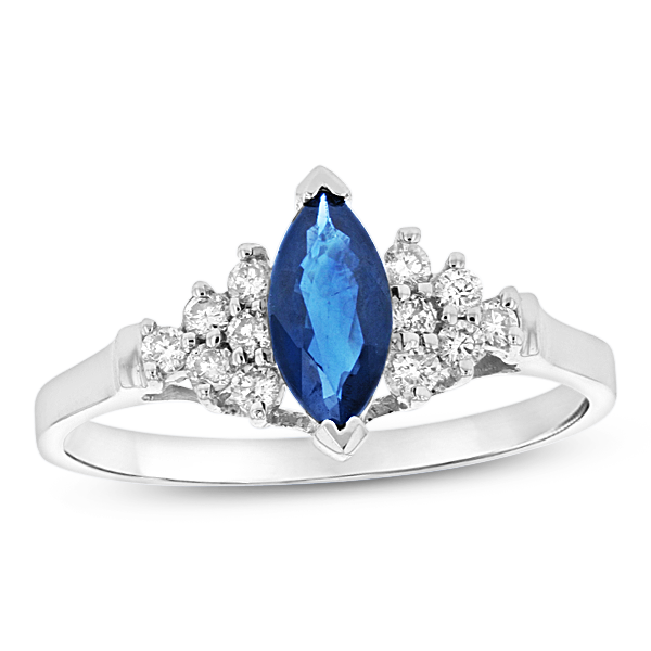 View 0.19ctw Diamond and Sapphire Marquis Ring in 14k White Gold