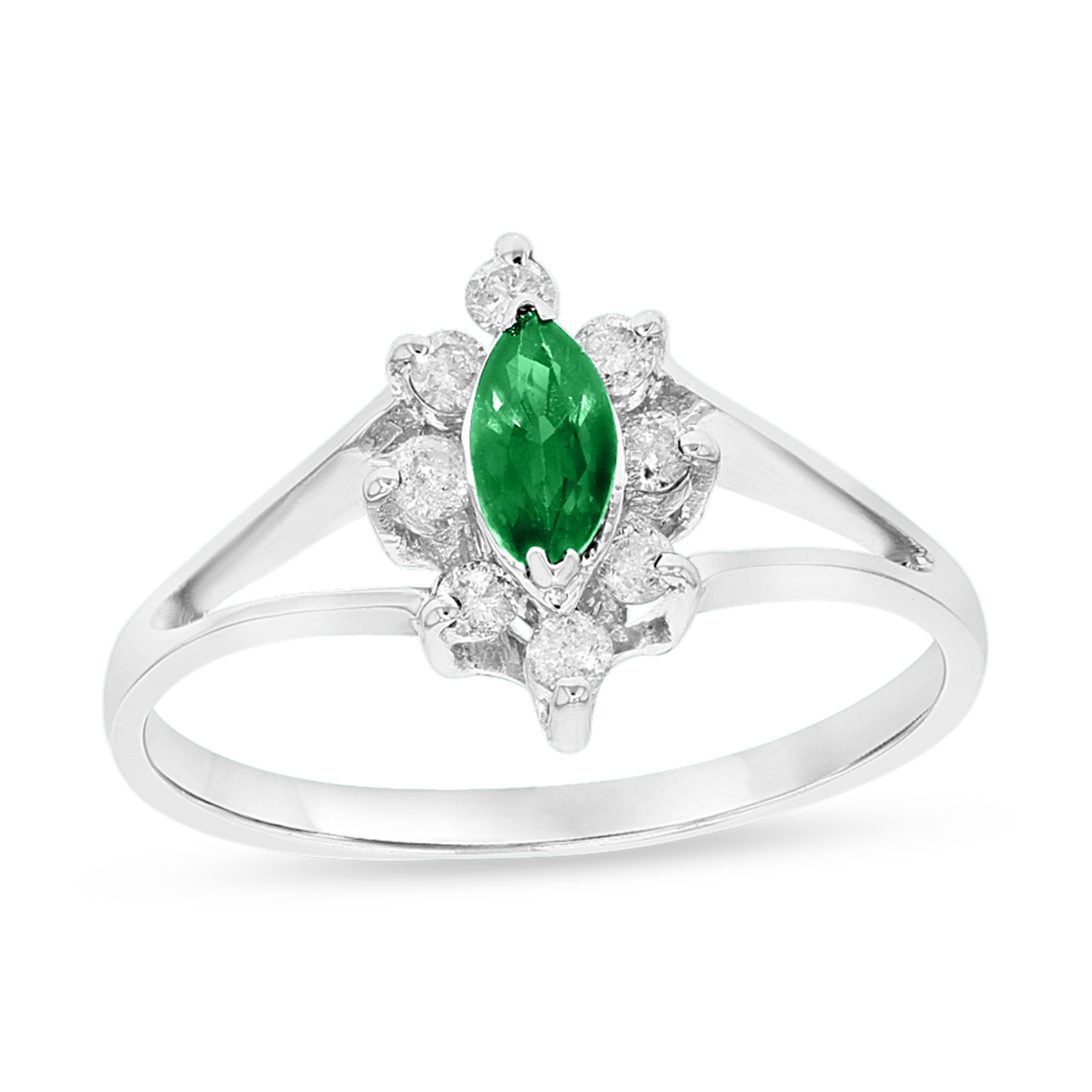 View 0.35ctw Diamond and Emerald Marquis Ring in 14k White Gold