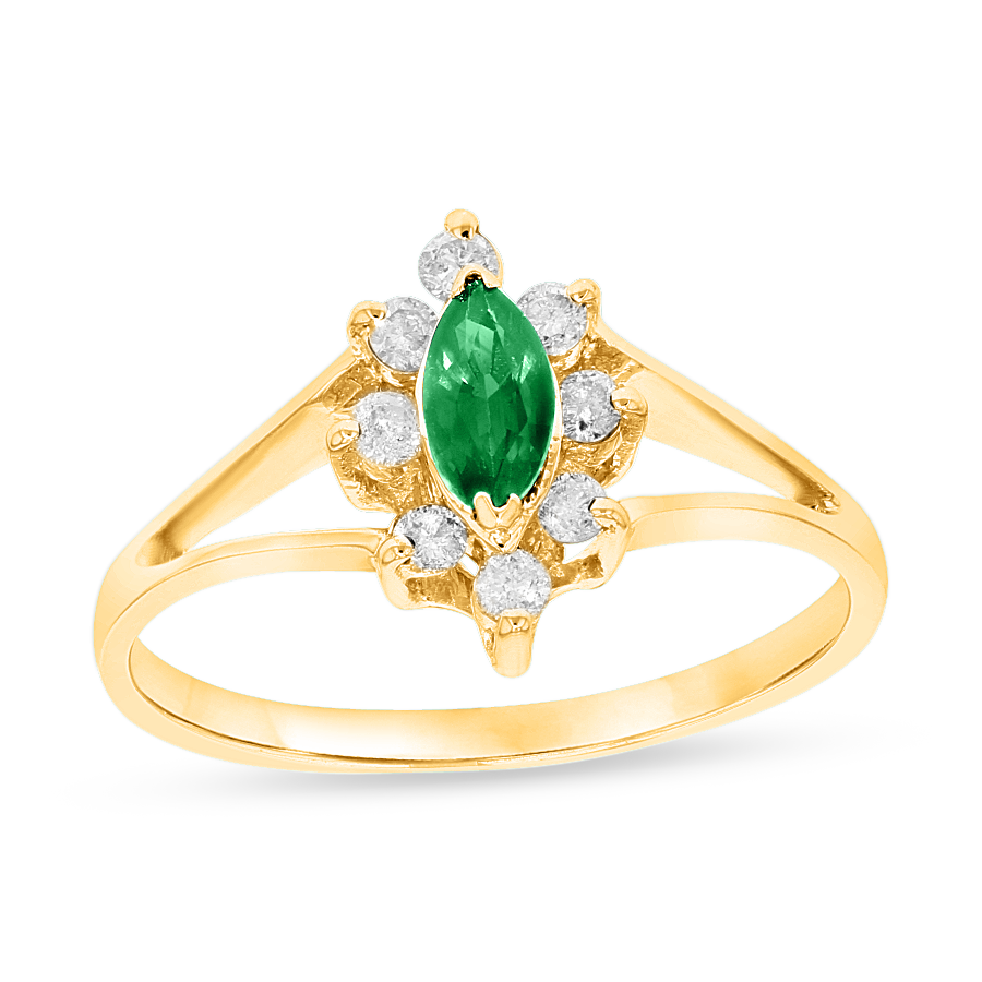 View 0.35ctw Diamond and Emerald Marquis Ring in 14k Yellow Gold