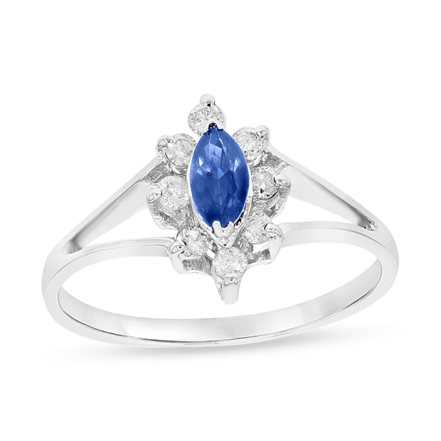 View 0.40ctw Diamond and Sapphire Marquis Ring in 14k White Gold