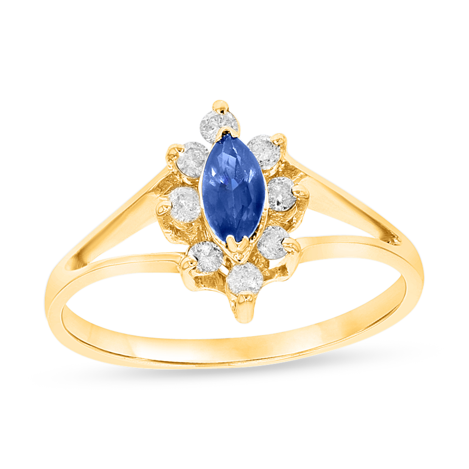 View 0.40ctw Diamond and Sapphire Marquis Ring in 14k Yellow Gold