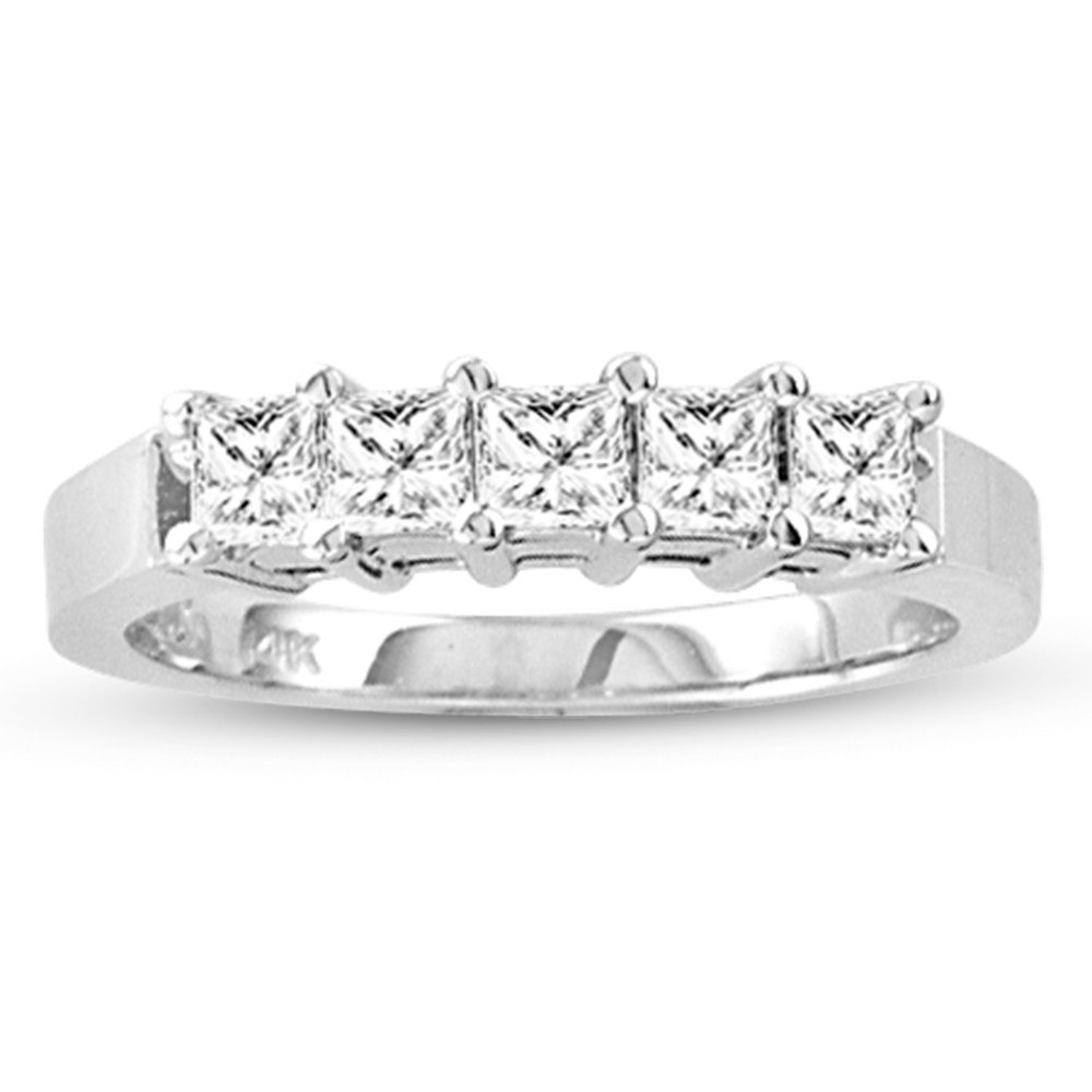 View 1.00ct tw 5 Stone GH-VS Quality Princess Cut Diamonds Shared Prong Anniversary or Wedding Band Bridal Ring 14k Gold 
