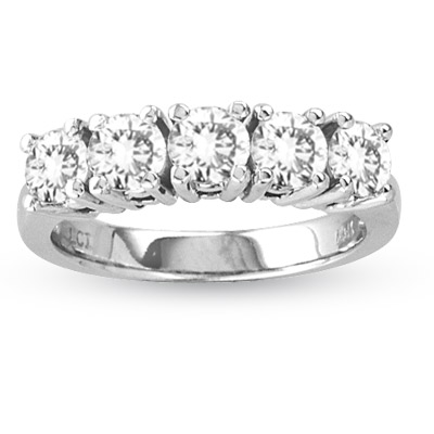 View 1.25ct tw Four Prong 5 Stone Round Diamond Anniversary or Wedding Band Bridal Ring H-I SI Quality 14k Gold 