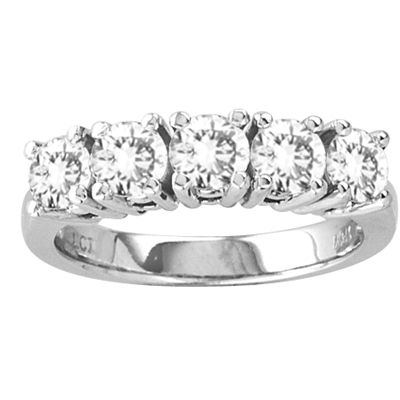 View 2.00ct  tw Four Prong 5 Stone Round Diamond Anniversary or Wedding Band Bridal Ring H-I SI Quality 14k Gold  