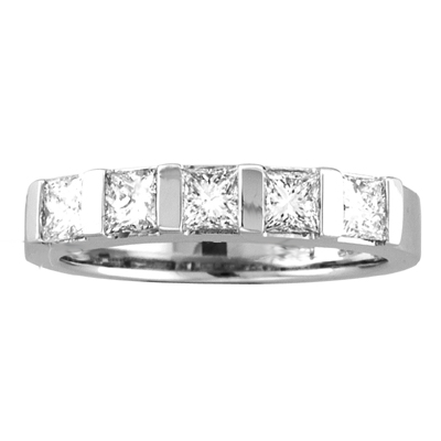 View 1.00ct tw 5 Stone GH VS-SI  Quality Princess Cut Diamonds Bridal Ring 14k Gold Bar Set Wedding Band or Anniversary Ring 