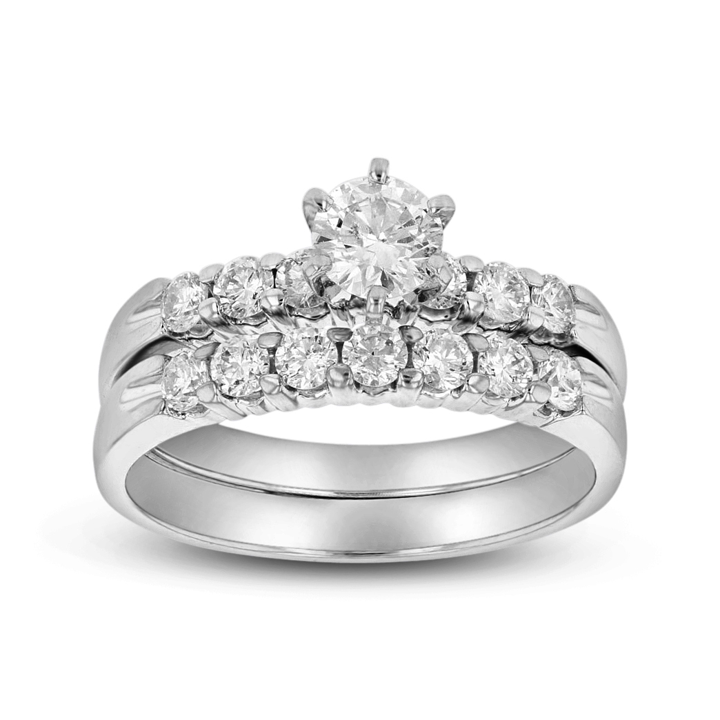 View 1.00ct tw Engagement Ring and Matching Wedding Band Including Round Diamond in Center 14k Gold