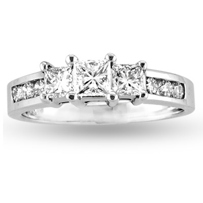 View 1.50cttw 14k Gold Princess Cut & Round Diamond Three Stone Past Present Future Anniversary/Engagement Ring HI, VS-SI Quality