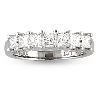 View 0.75ct tw 7 Stone Princess Cut Diamonds Shared Prong Anniversary or Wedding Band 14k Gold G-H VS-SI Bridal Ring