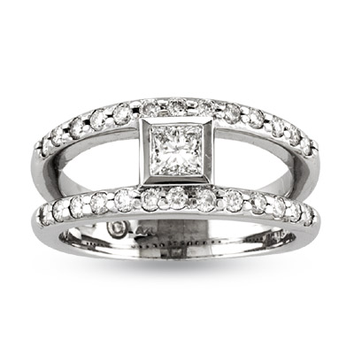 View 0.75ct tw Princess Cut Center & Round Diamond Split Shank Engagement Ring
