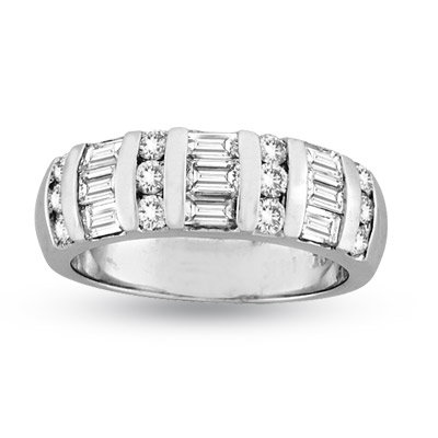 1.25ct tw Baguette and Round Diamonds 14k Gold Wedding or Anniversary Band 