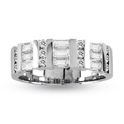 View 1.00ct tw Baguetes and Round Diamonds 14k Gold Wedding or Anniversary Band