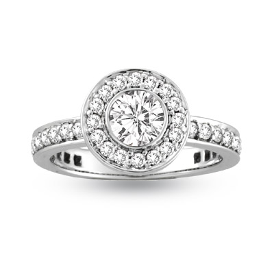 View 1.00ct tw Round Diamonds Bezel Set Center Micro Pave' Fashion Antique Look Engagement Ring