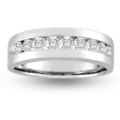 View 1.00ct tw Ring 9 Stone Round Diamonds  14k Gold Ring Channel Set Men's Band