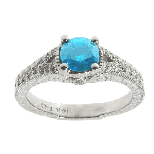 View 14k Gold Ring with 0.85ct tw White & Blue Diamonds