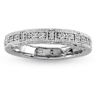 0.18 ct tw Diamonds Antique Look Wedding Band 14k Gold Bridal Ring