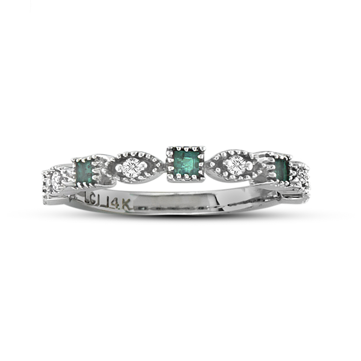 View 0.08ctw Diamond and Emerald Band in 14k Gold