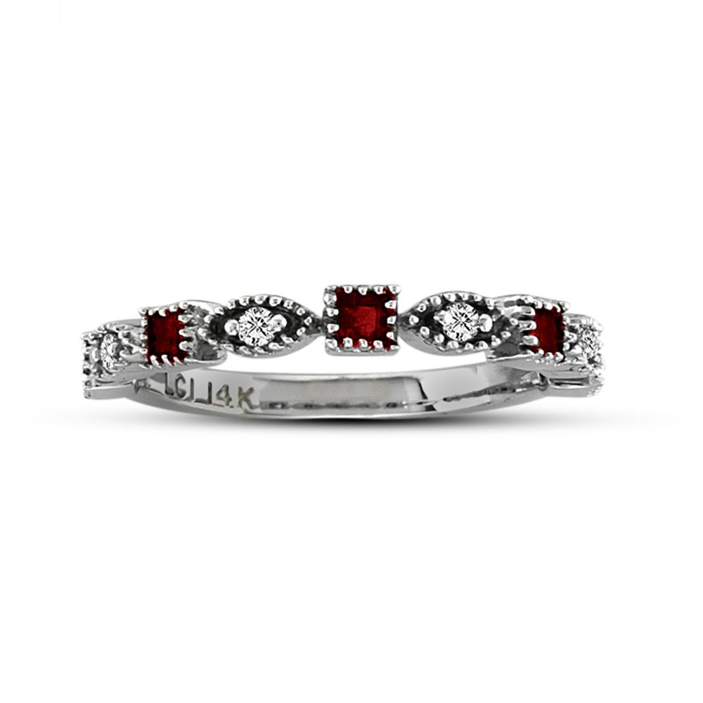 View 0.08ctw Diamond and Ruby Band in 14k Gold
