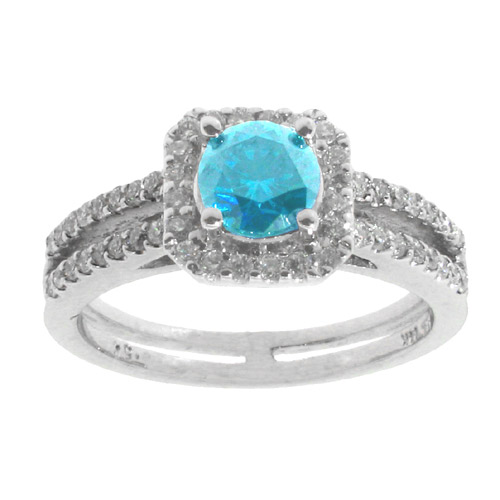 View 14k Gold Ring with 0.80ct tw White & Blue Diamonds