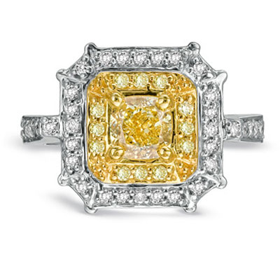 View 1.25 ct tw  Natural Fancy Yellow Diamond Fashion Engagement Ring 18k Two Tone Gold