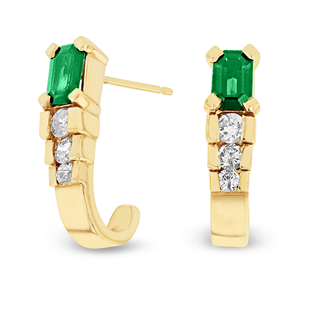 View 1.35ctw Emerald and Diamond J-Hoop Earrings in 14k YG