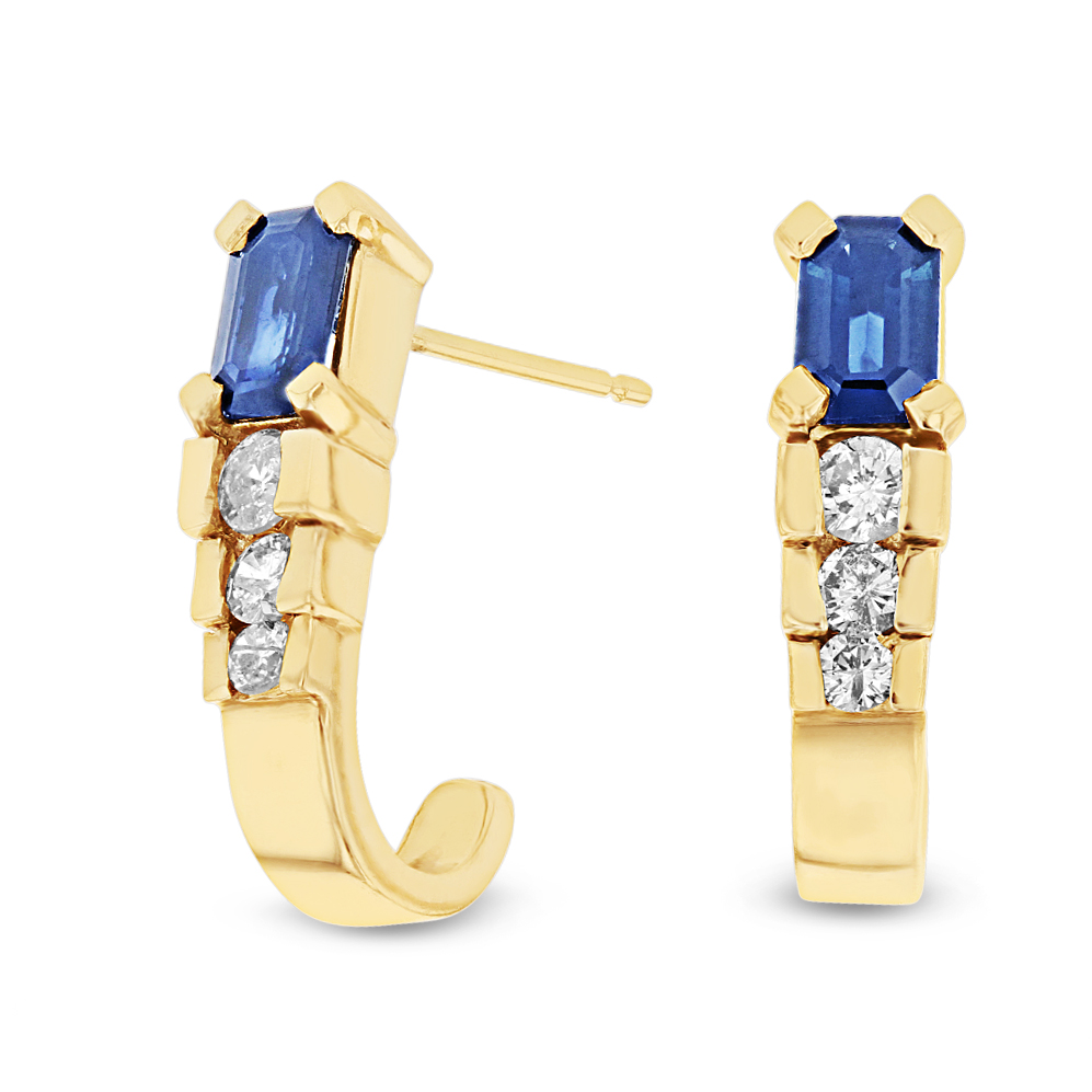 View 1.45ctw Diamnond and Sapphire J-Hoop Earrings in 14k Yellow Gold