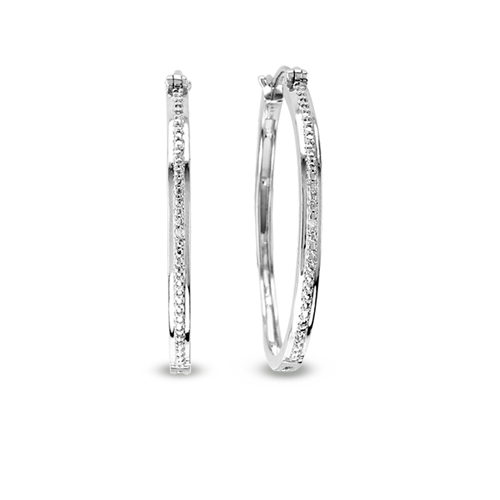 View Silver Diamond Accent Large Hoop Earrings