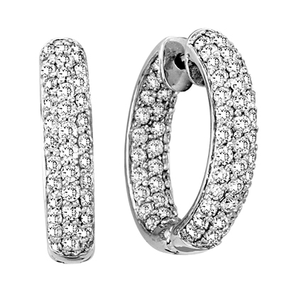 View 4.00cttw Diamond Hoop Earrings set in 14k Gold. 1 Inch Diameter