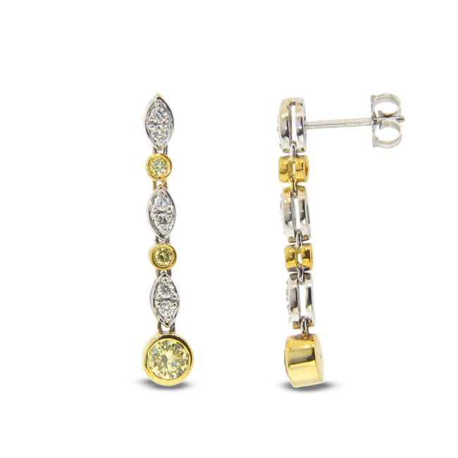 View 1.10ct tw Natural Fancy Yellow Diamond Earrings Hand Hinged Dangling Style 18k Two Tone Gold 