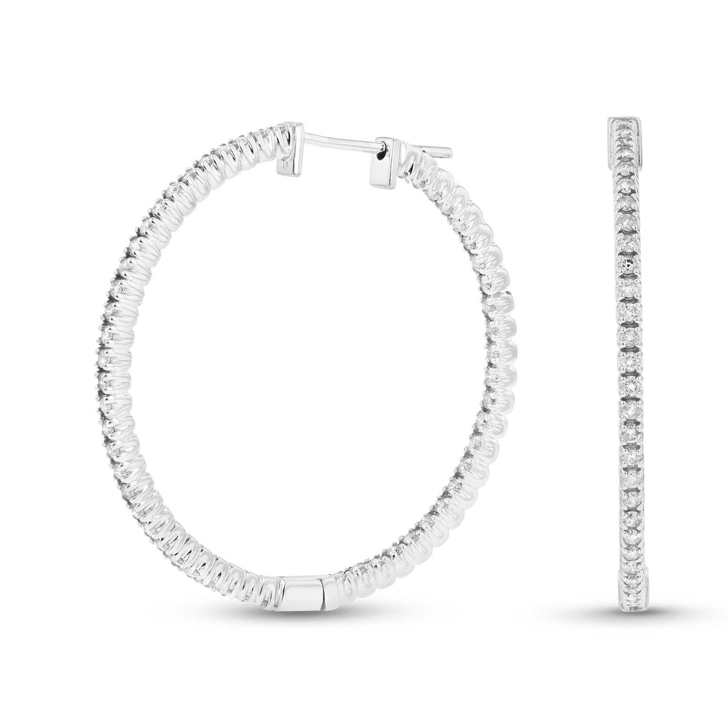 View 14k Gold Hoop Earrings with 1.10cttw of Diamonds. 1 1/4 Inches in Diameter