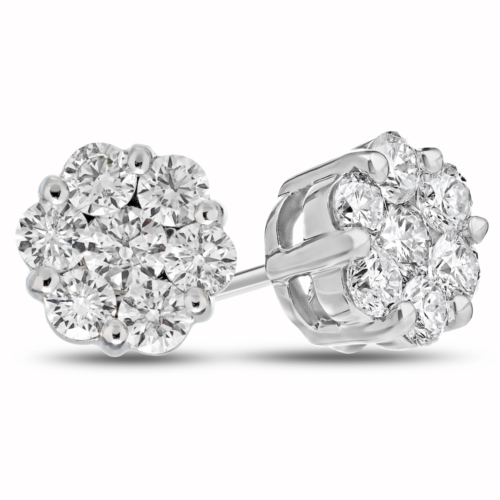 2.00cttw Diamond Cluster Earrings in 14k Gold