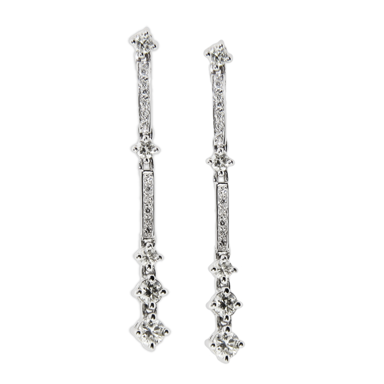 View 14k White Gold Dangling Earrings with 0.75cttw of Diamonds