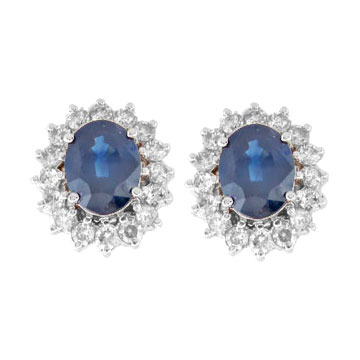 View 6.05ct tw Oval Sapphire and Diamond Earrings in 14k Gold