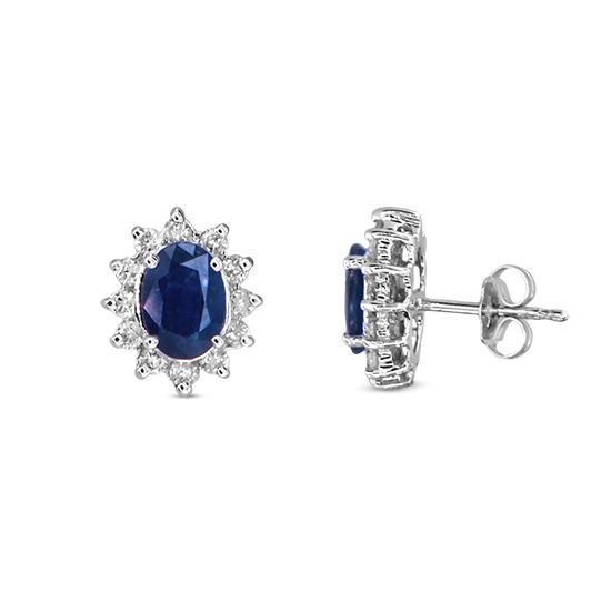 View 2.27ct tw Oval Sapphire and Diamond Earrings in 14k Gold