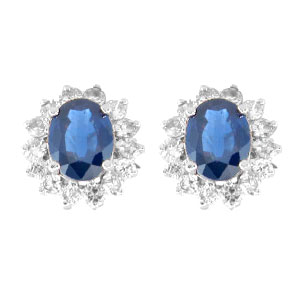 View 3.70ct tw Oval Sapphire and Diamond Earrings in 14k Gold