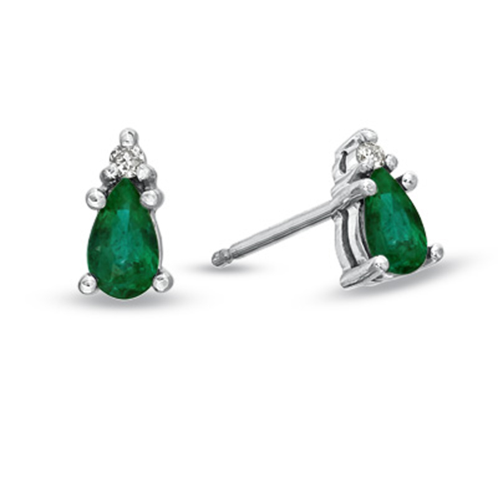Pear Shaped Emerald and Diamond Earrings set in 14k Gold