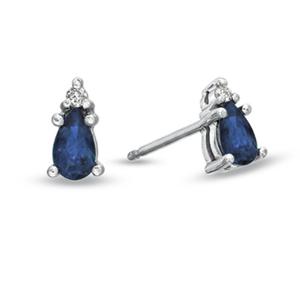 Pear Shaped Sapphire and Diamond Earrings set in 14k Gold