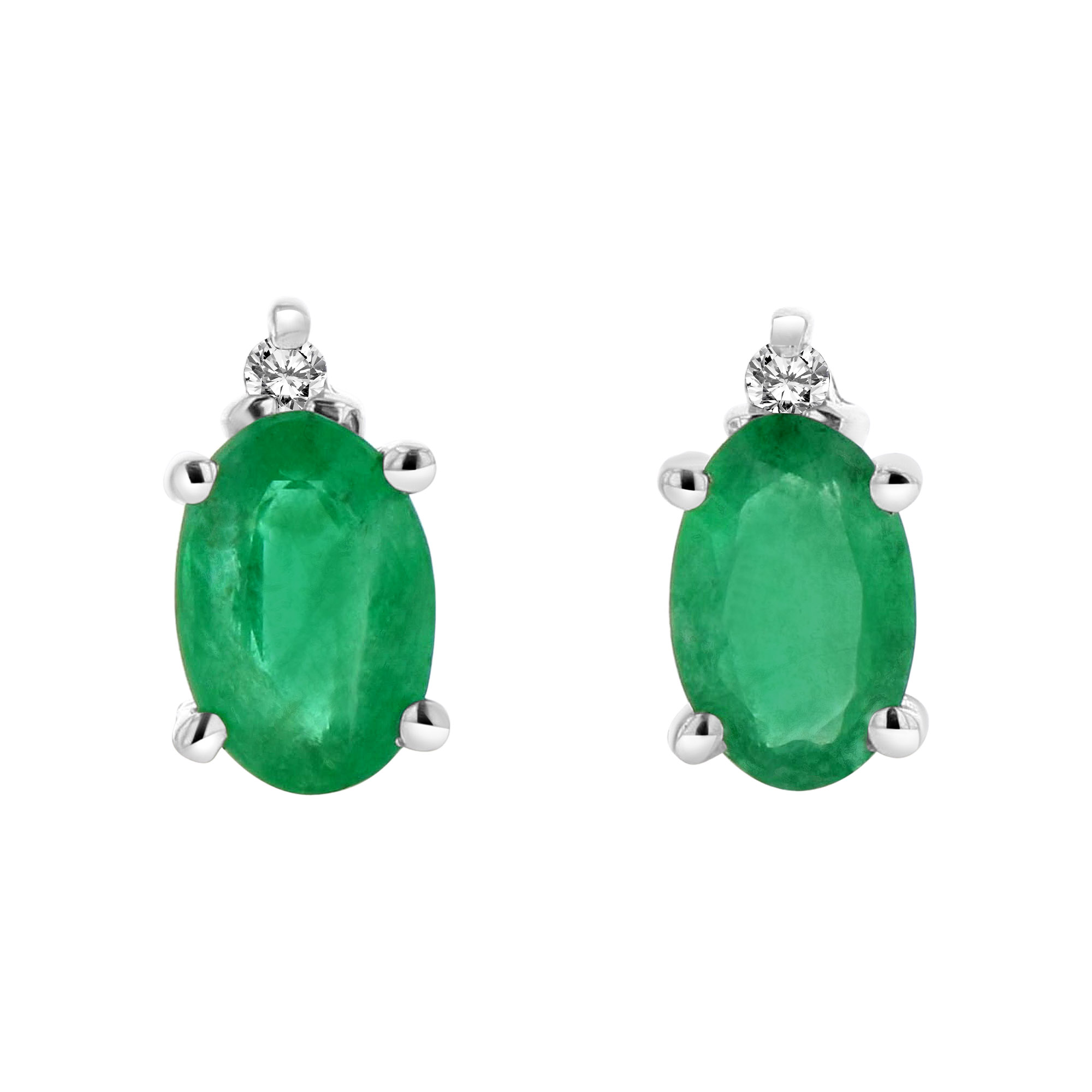 View Oval Emerald and Diamond Earring set in 14k Gold