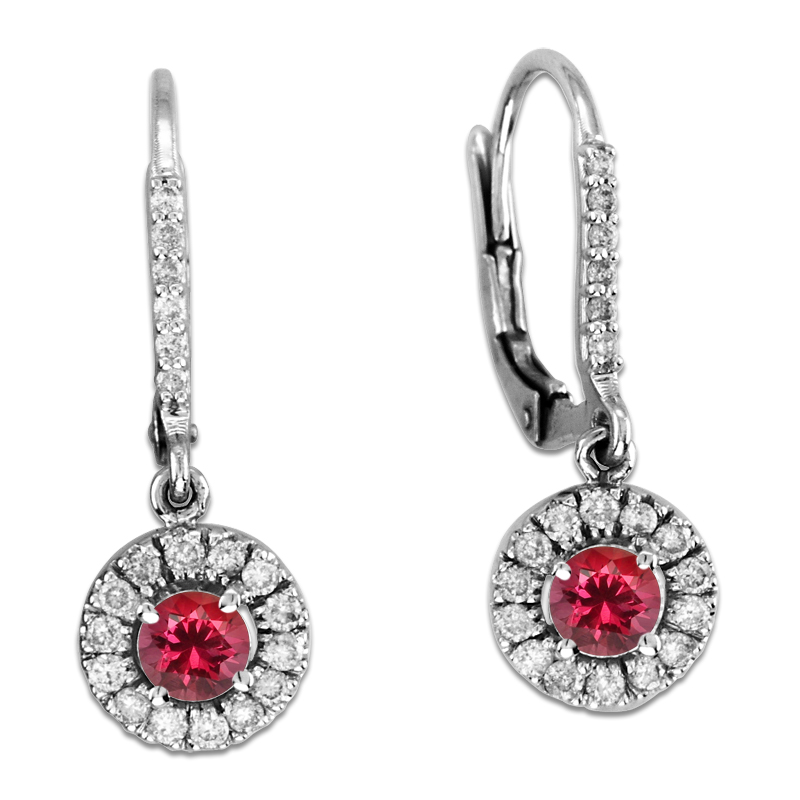 View 1.55ctw Diamond and Ruby Drop Earrings in 14k White Gold