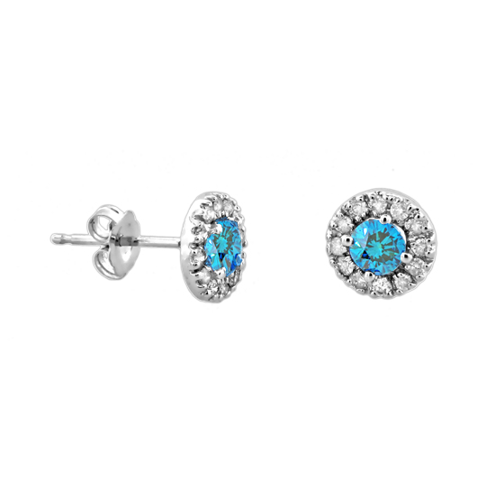 View 0.85cttw Enhanced Blue and White Diamond Earrings set in 14k Gold